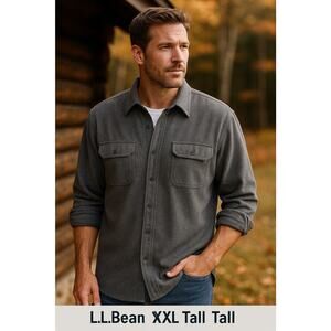 L.L. Bean Men’s XXL Tall Gray Chamois Cloth Shirt Traditional Fit Cotton